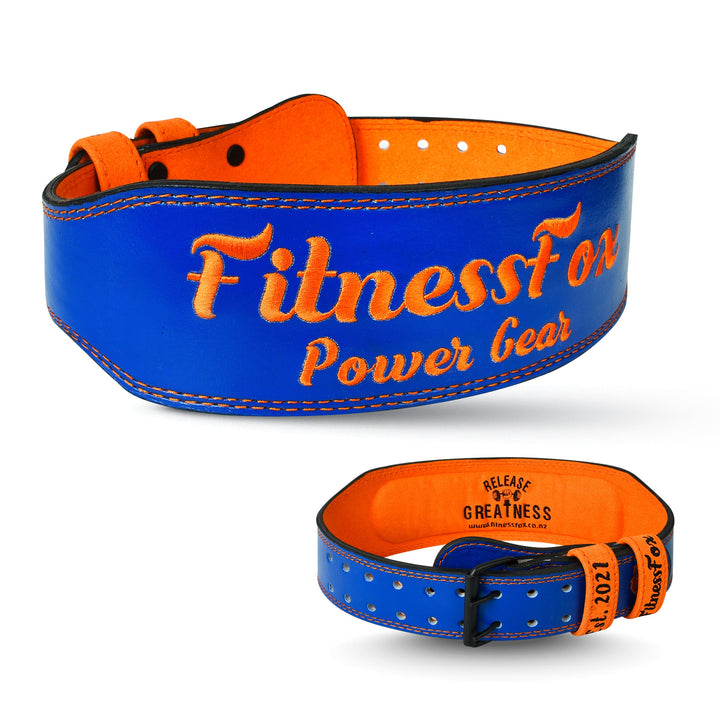 FitnessFox 4" Blue Weightlifting Leather Belt( Delivery 1-5 November )