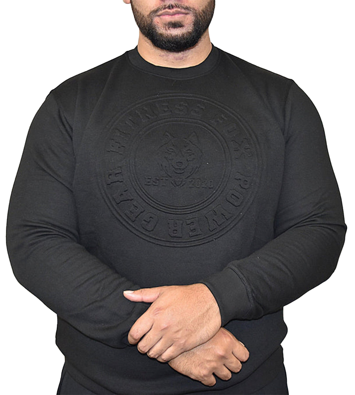 Fitness Fox black embossed crew neck sweater for stylish casual wear