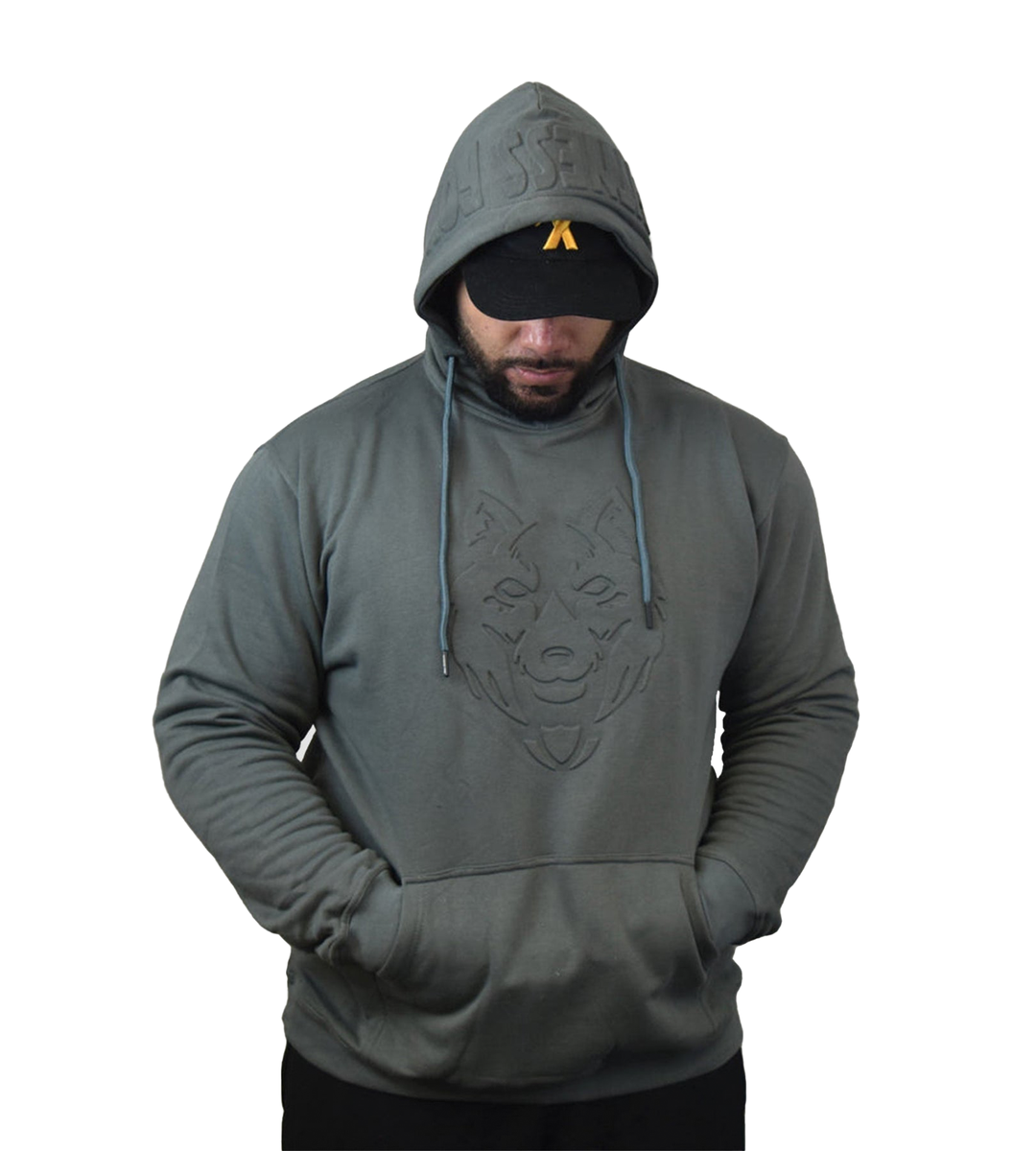 FITNESS FOX EMBOSSED Pullover HOODIES- Stone Grey