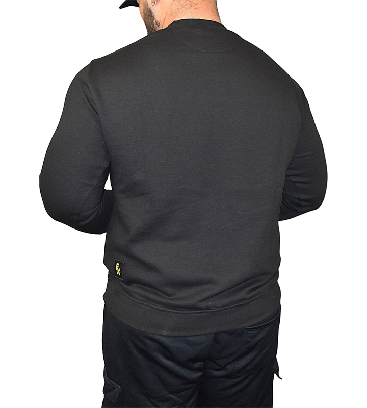 Durable black embossed crew neck sweater from Fitness Fox for gym and casual use