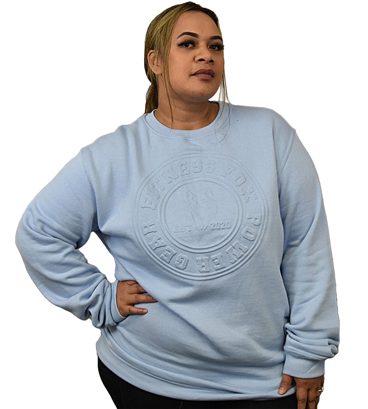 Fitness Fox embossed crew neck sweater in light blue for casual wear