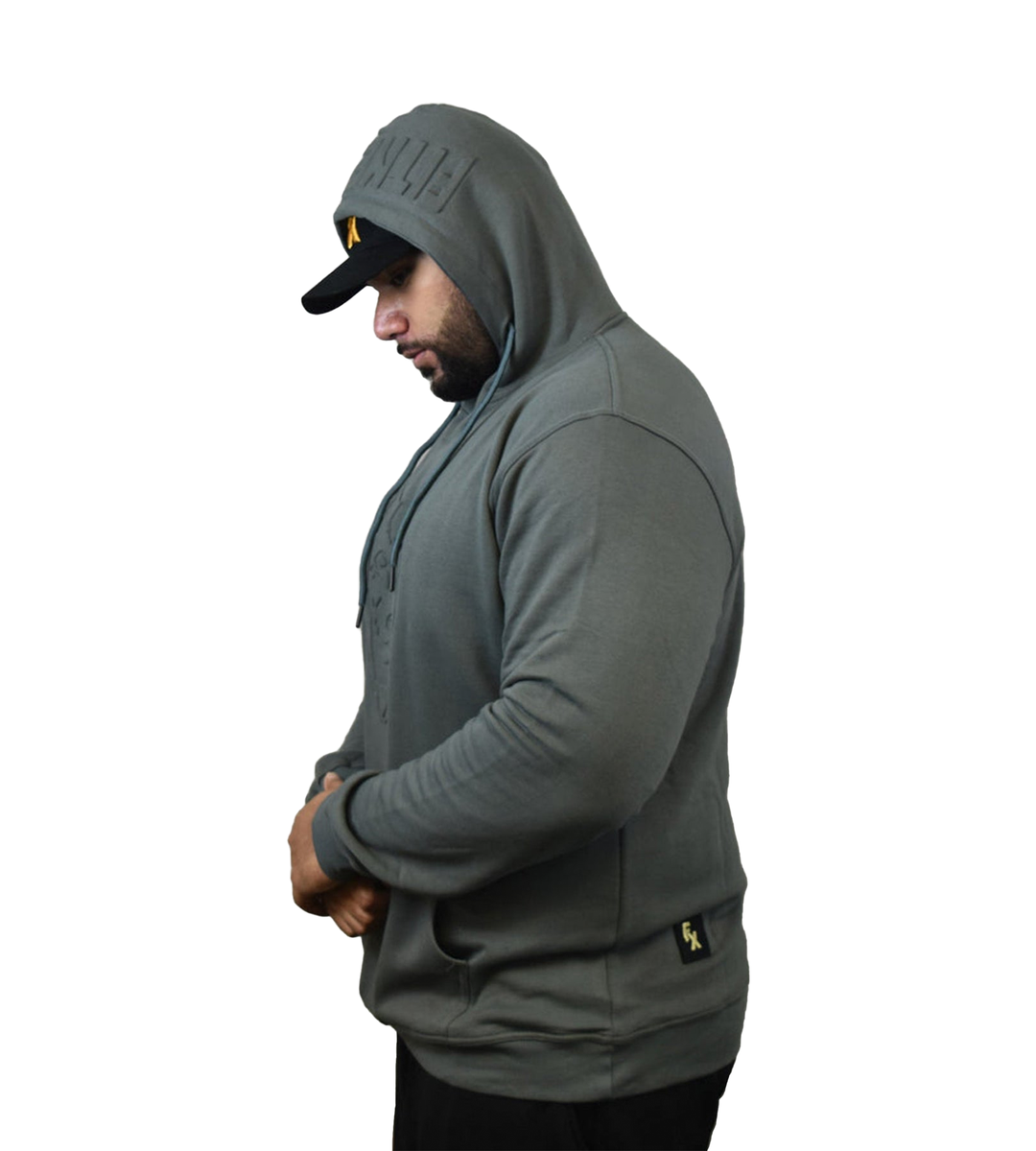 FITNESS FOX EMBOSSED Pullover HOODIES- Stone Grey