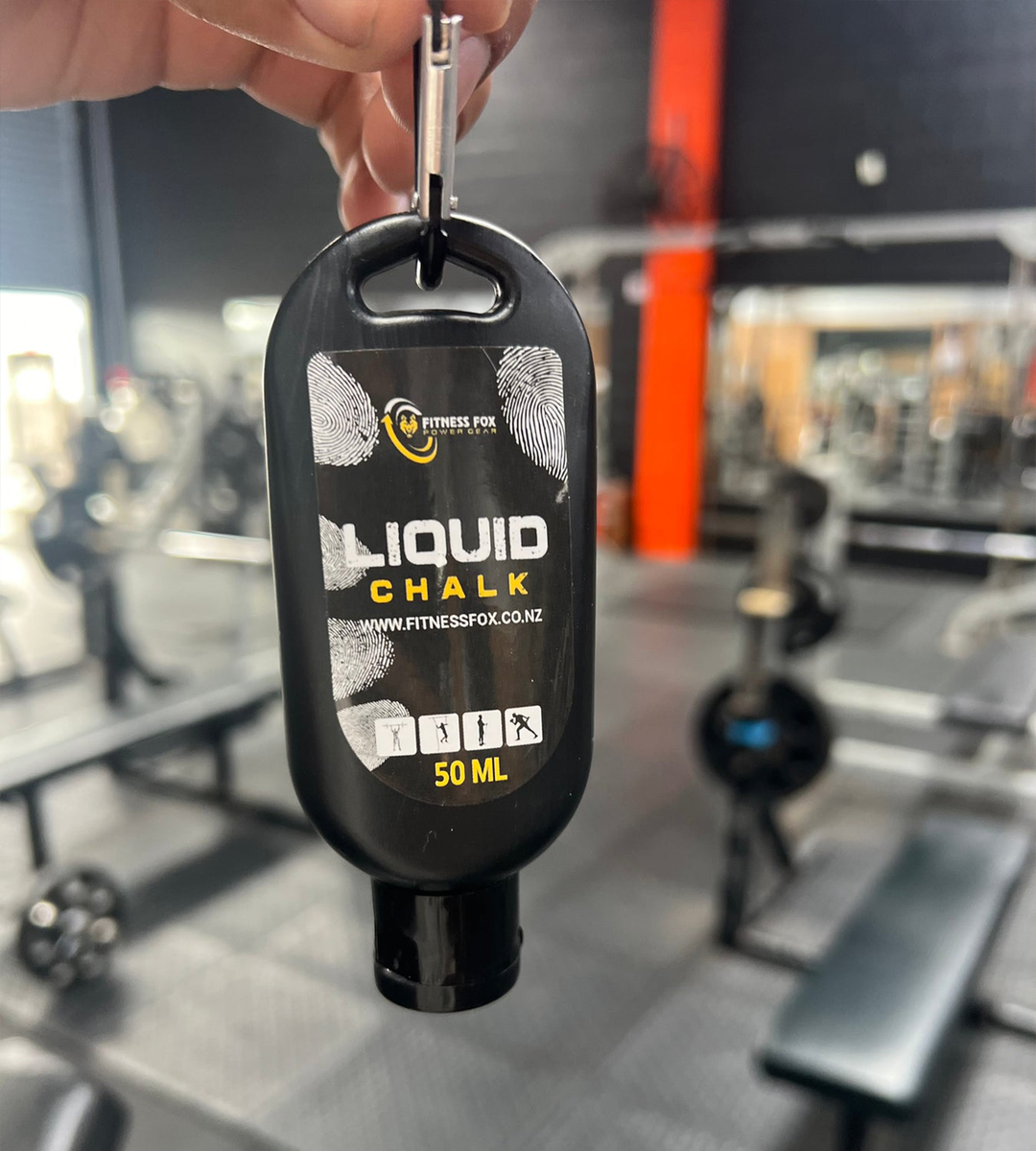 Premium Fitness Fox liquid chalk for secure grip in heavy lifting exercises