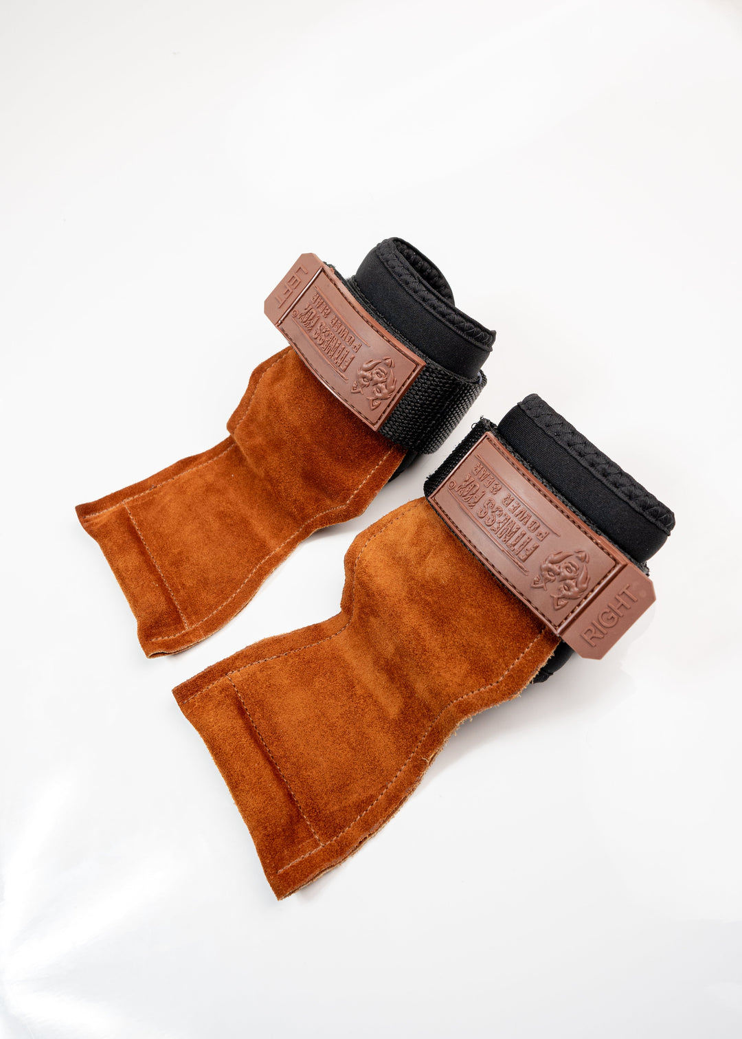 Dark Brown Suede Leather Grips with padded wrist support