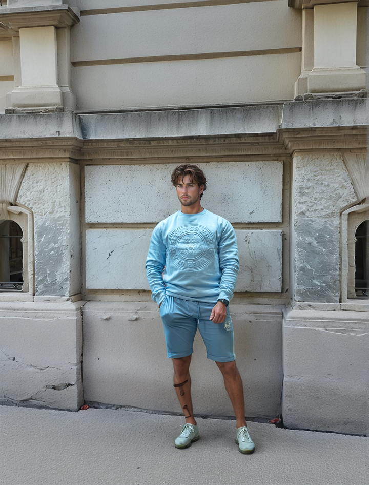 FITNESS FOX Embossed Crew Neck SWEATER- Light Blue