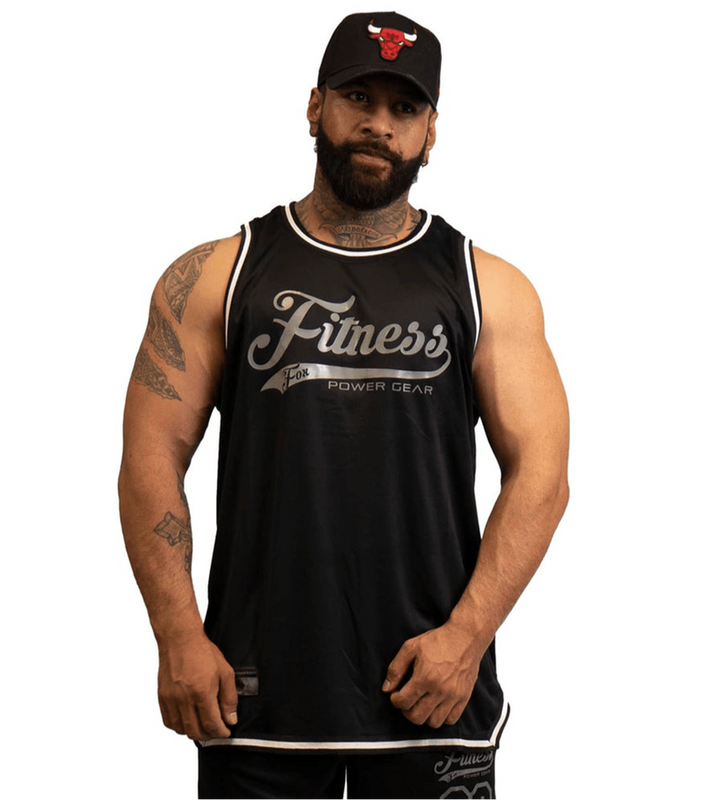 Mesh Basketball Muscle Tank Top - BLACK