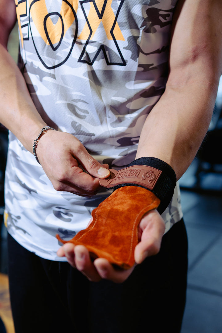 Dark Brown Suede Leather Grips with padded wrist support