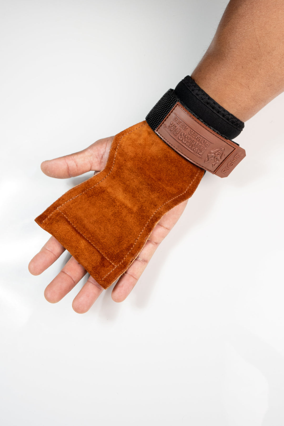 Dark Brown Suede Leather Grips with padded wrist support