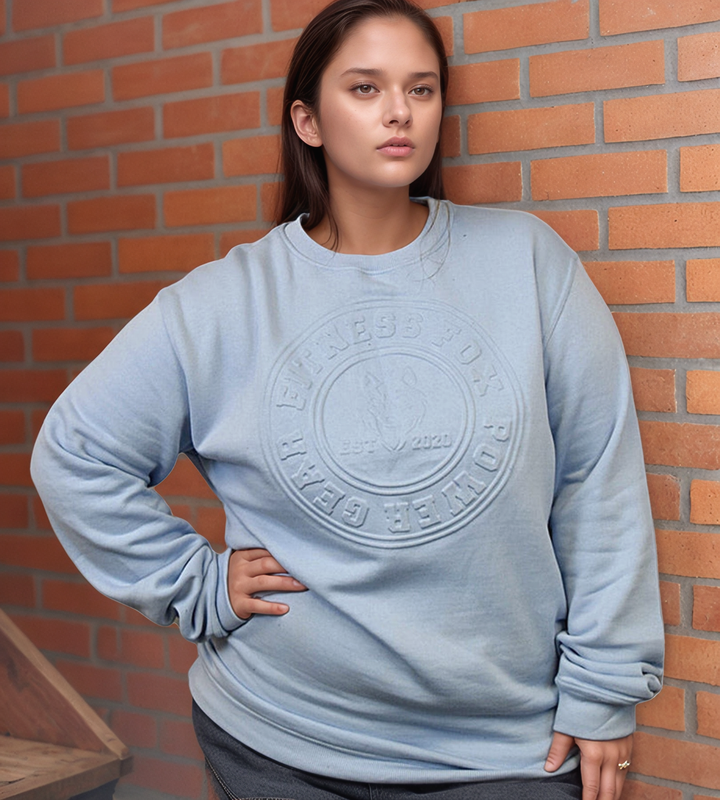 FITNESS FOX Embossed Crew Neck SWEATER- Light Blue