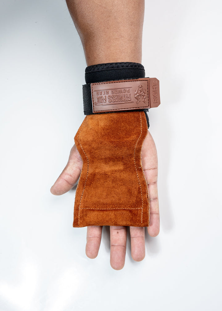 Dark Brown Suede Leather Grips with padded wrist support