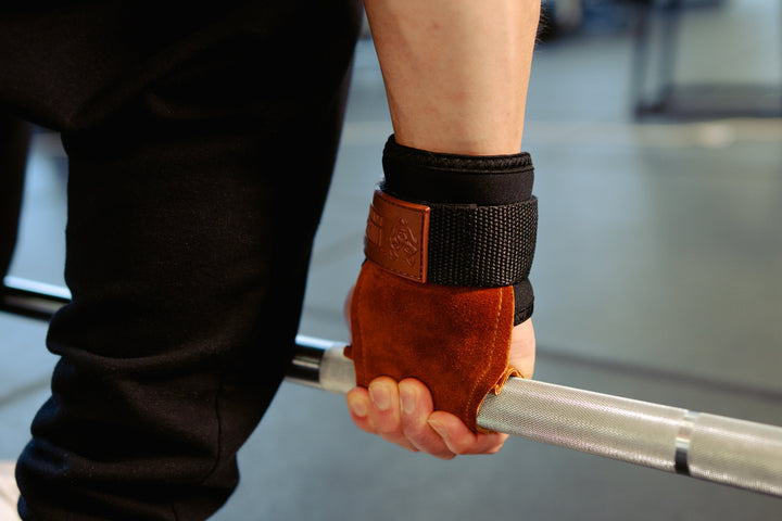 Dark Brown Suede Leather Grips with padded wrist support