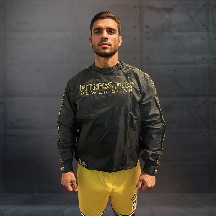 Black Crewneck Sauna Jacket with Gold STRIP