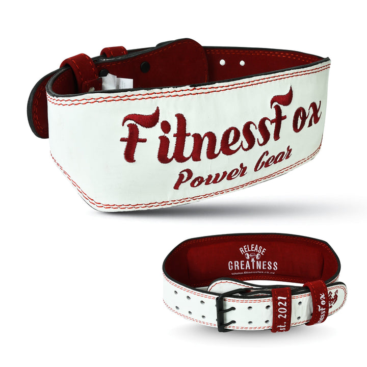 FitnessFox 4" White Weightlifting Leather Belt