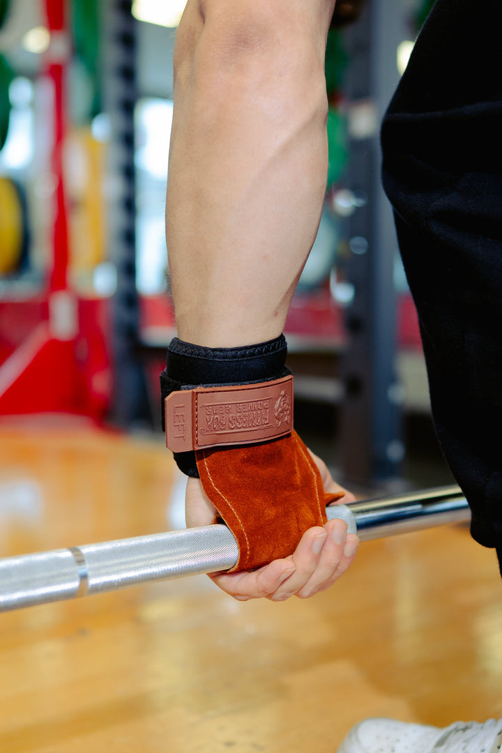 Dark Brown Suede Leather Grips with padded wrist support