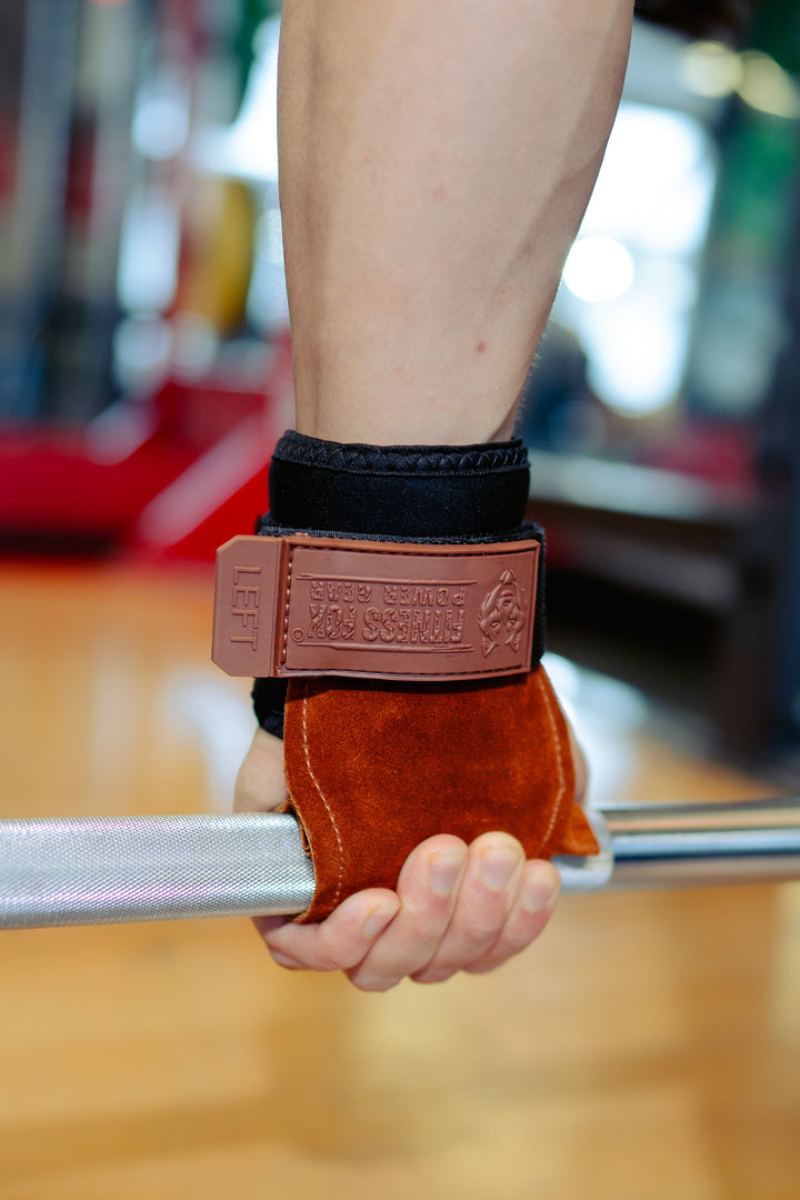 Dark Brown Suede Leather Grips with padded wrist support