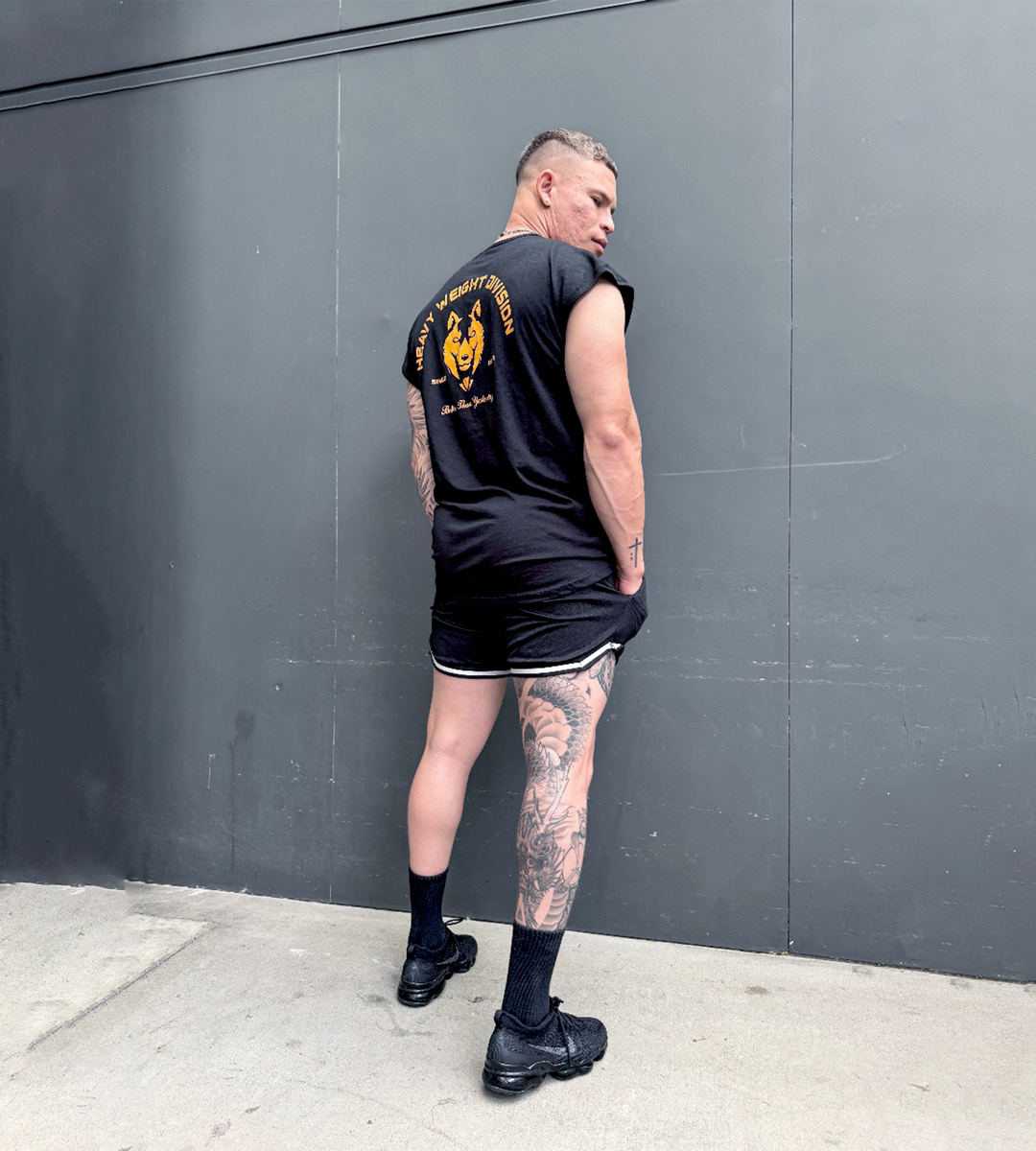 Cotton Oversize Muscle TankTop (Black- Yellow)