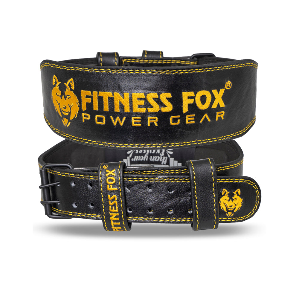 FITNESS FOX 4 Inch Black Leather Lifting Belt
