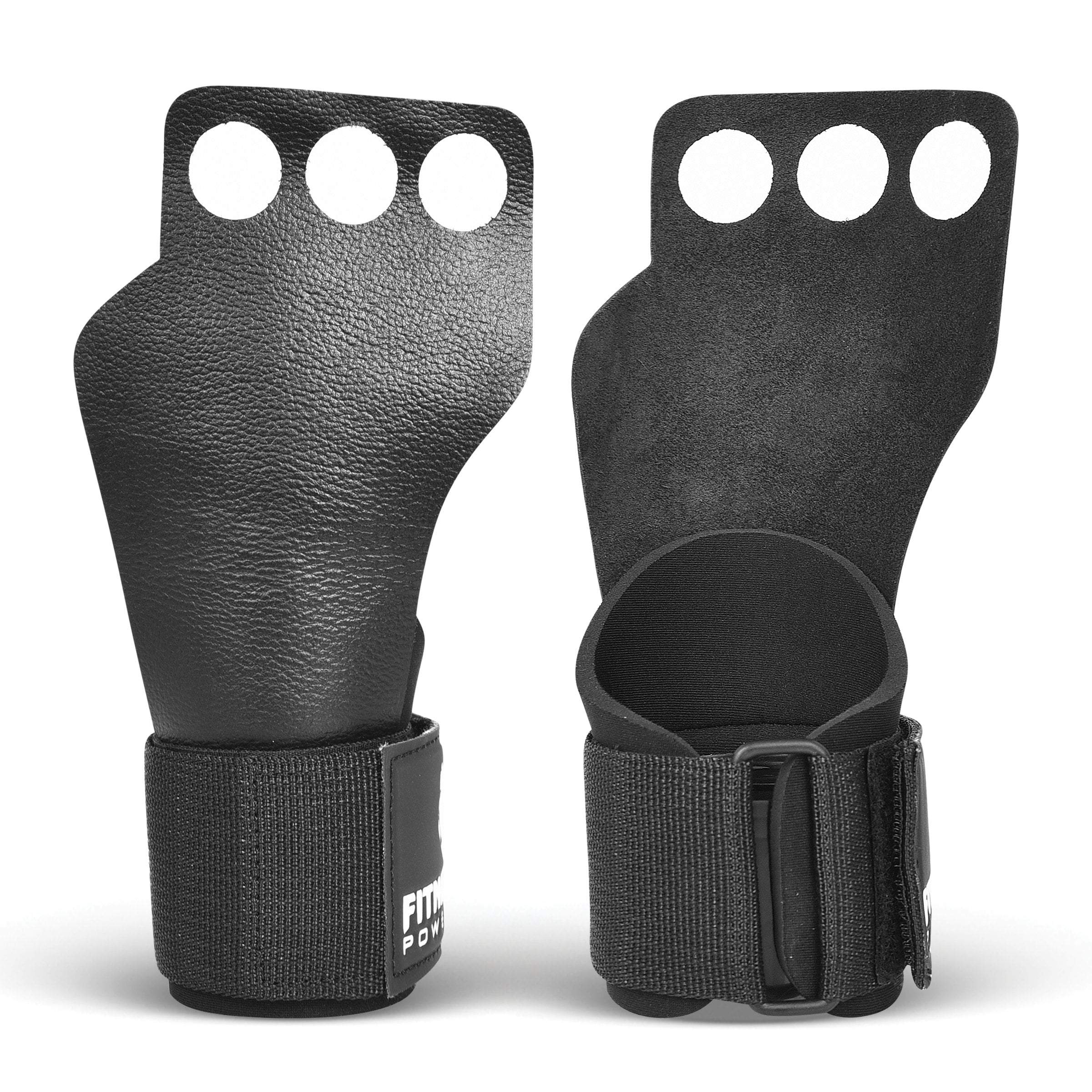 FITNESS FOX 3 Hole Leather Lifting Hand Grips for Weightlifting & Cross Training