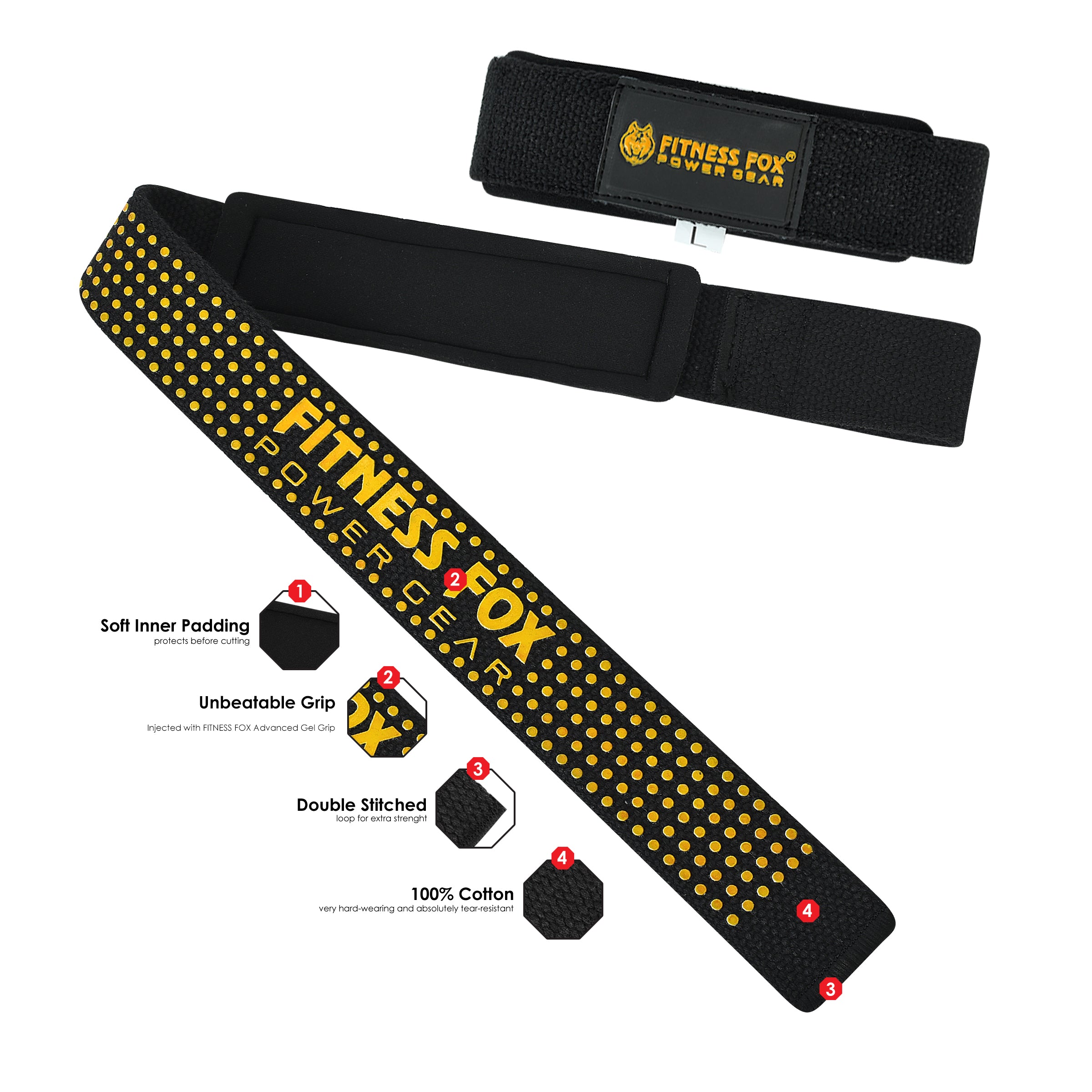 FitnessFox  Weight Lifting Gym Straps ( Yellow )