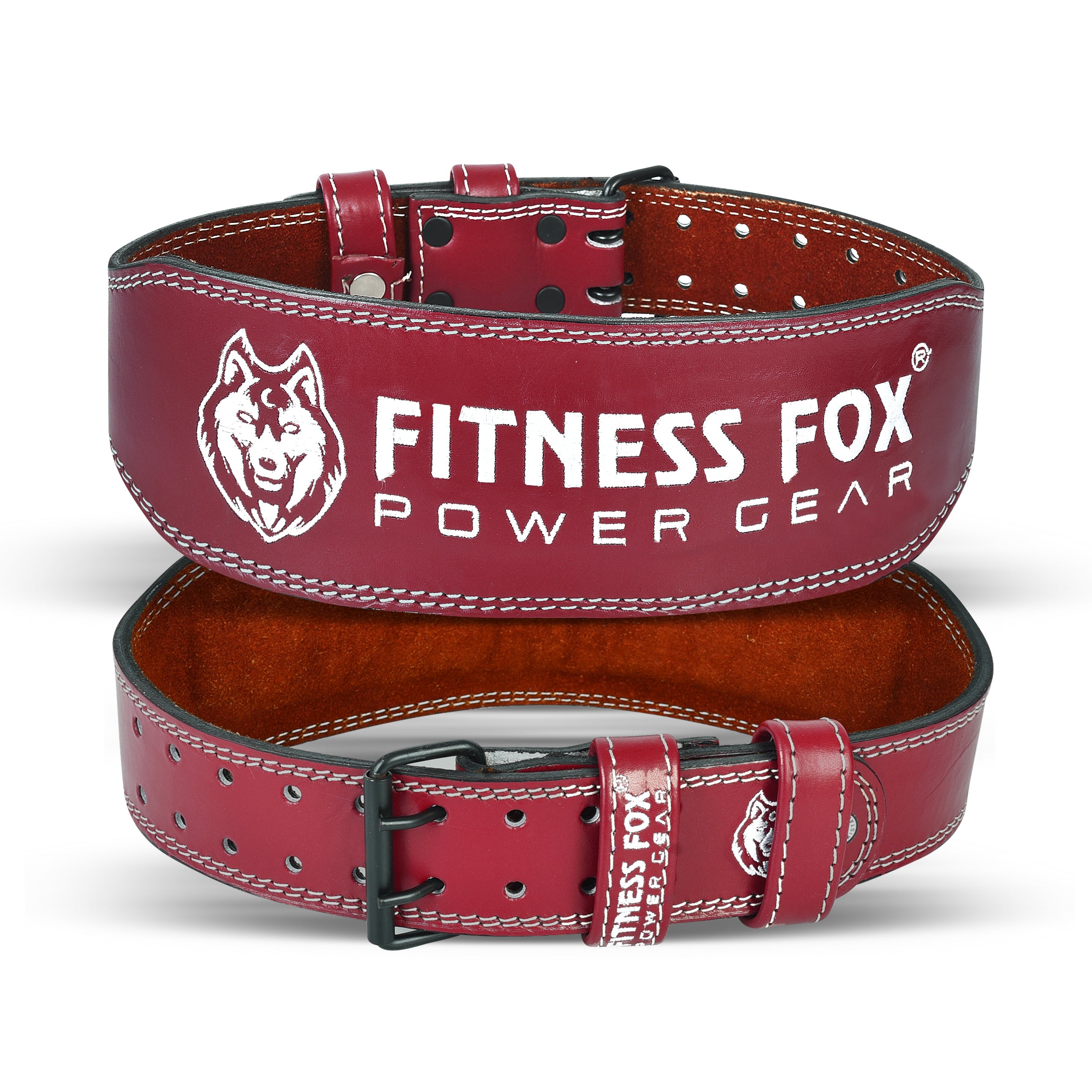 FitnessFox 4" Wine Weightlifting Leather Belt