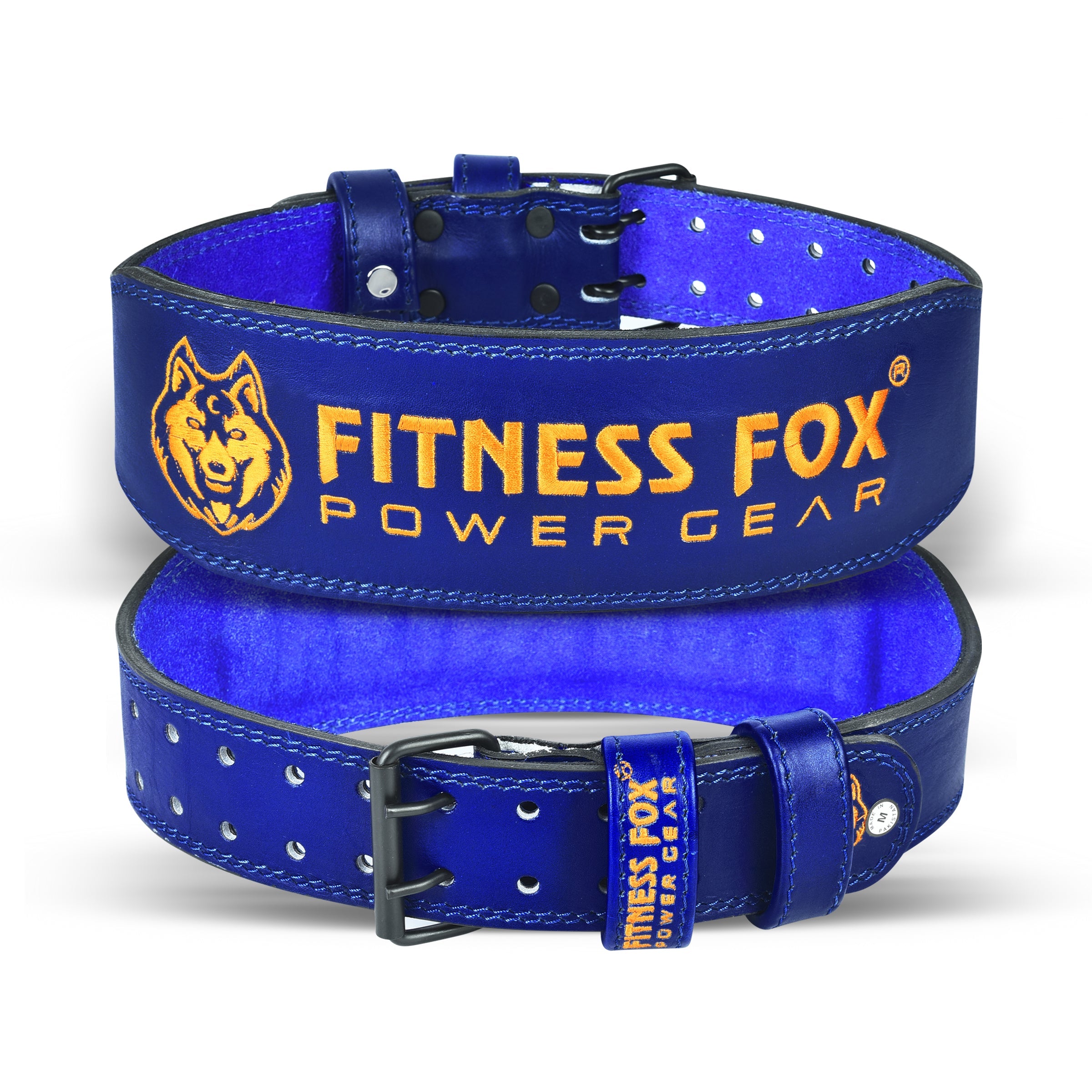 FitnessFox 4" Blue Weightlifting Leather Belt
