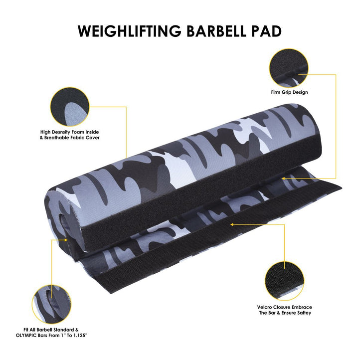 Durable camo barbell pad for squats and strength training