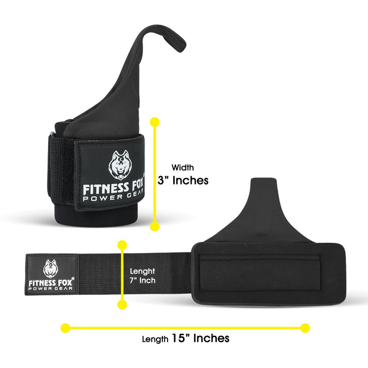 Heavy-duty Fitness Fox lifting hooks with Cordura wrist support