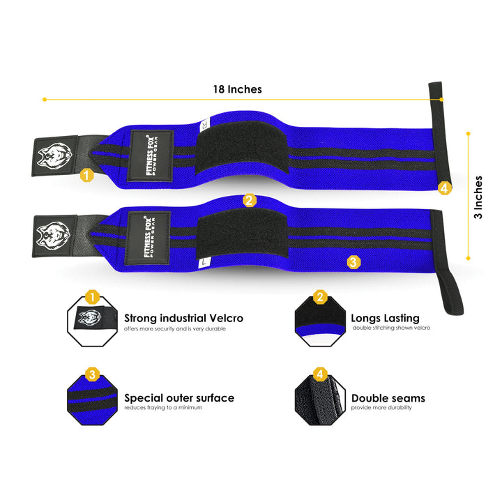 High-performance 18" wrist wraps (pair) for heavy lifting by Fitness Fox