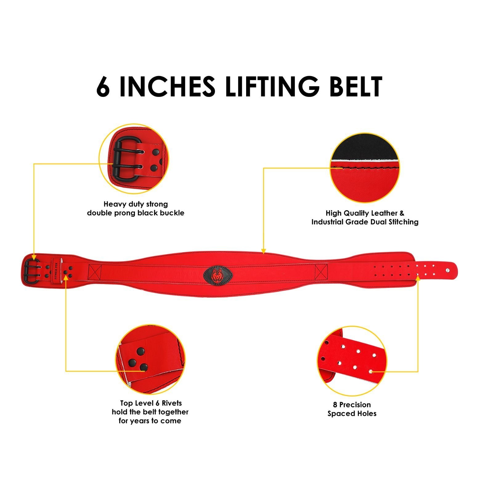 FITNESS FOX 6Inch padded leather Contoured Weightlifting Belt- (Sports Model)