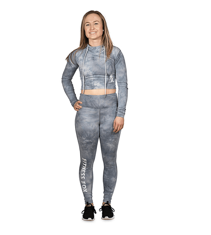 FitnessFox Grey Tie Dye Crop Hoodie with Thumb hole