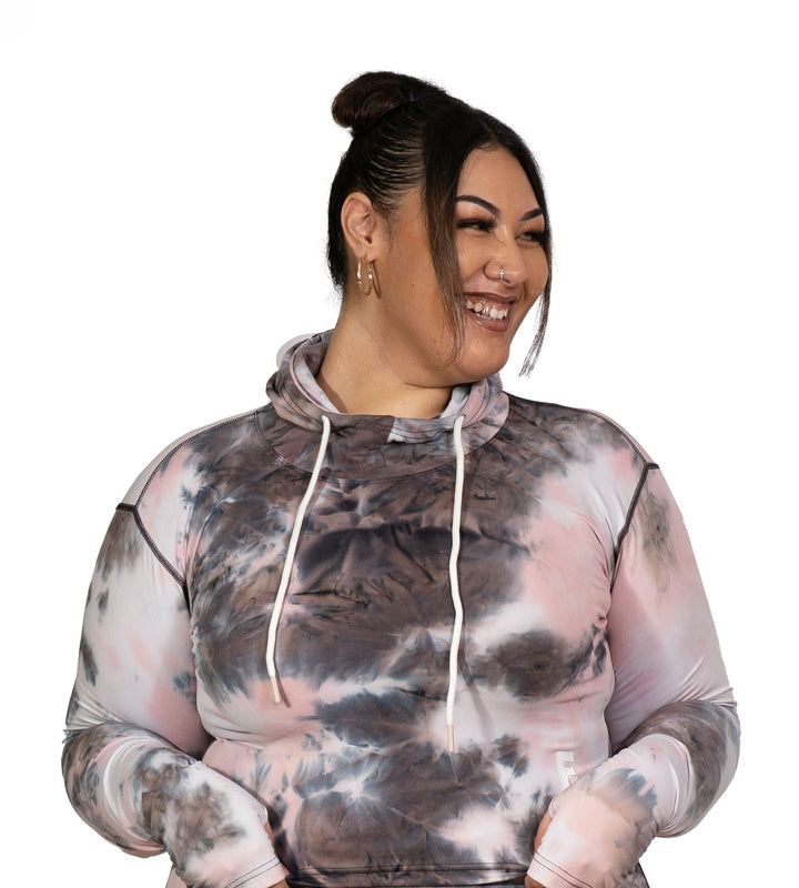 FitnessFox Pink Tie Dye Crop Hoodie with Thumb hole