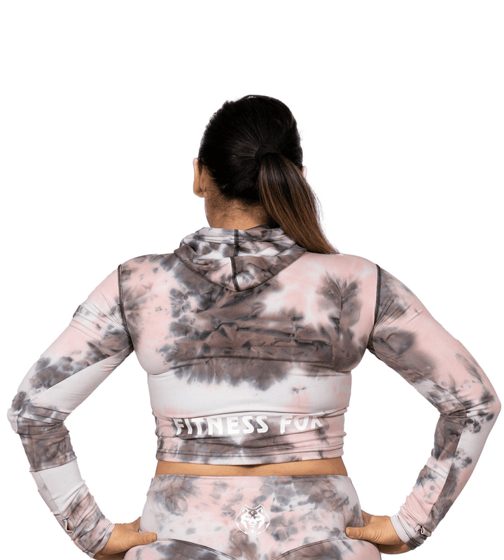 FitnessFox Pink Tie Dye Crop Hoodie with Thumb hole