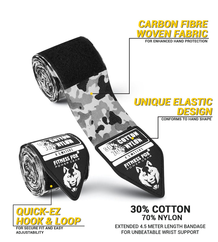 FITNESSFOX Boxing Hand Wraps (Grey- Camo)