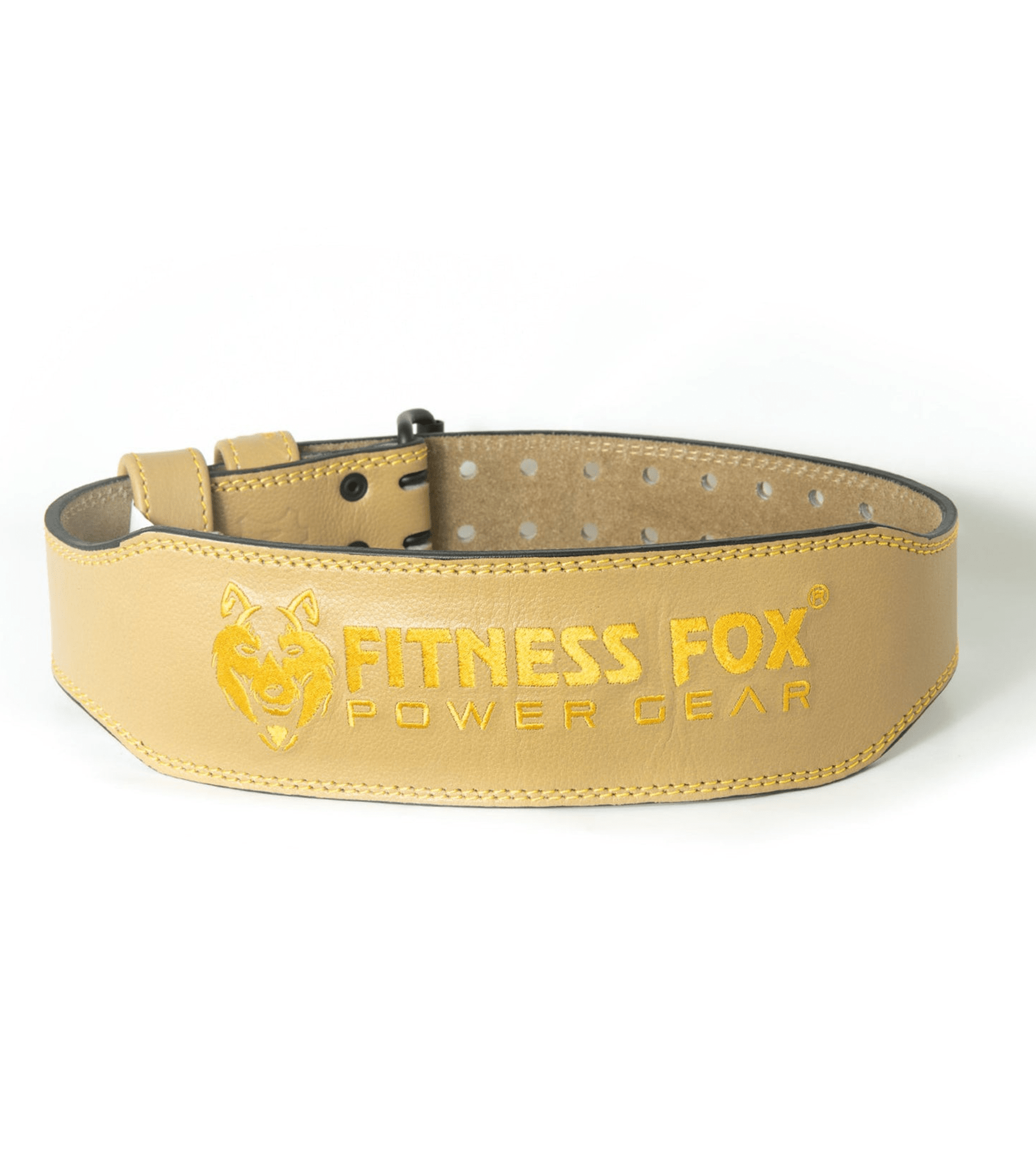 FITNESS FOX 4" TANBROWN Weightlifting LEATHER Lifting Belt (GOLD EDITION)