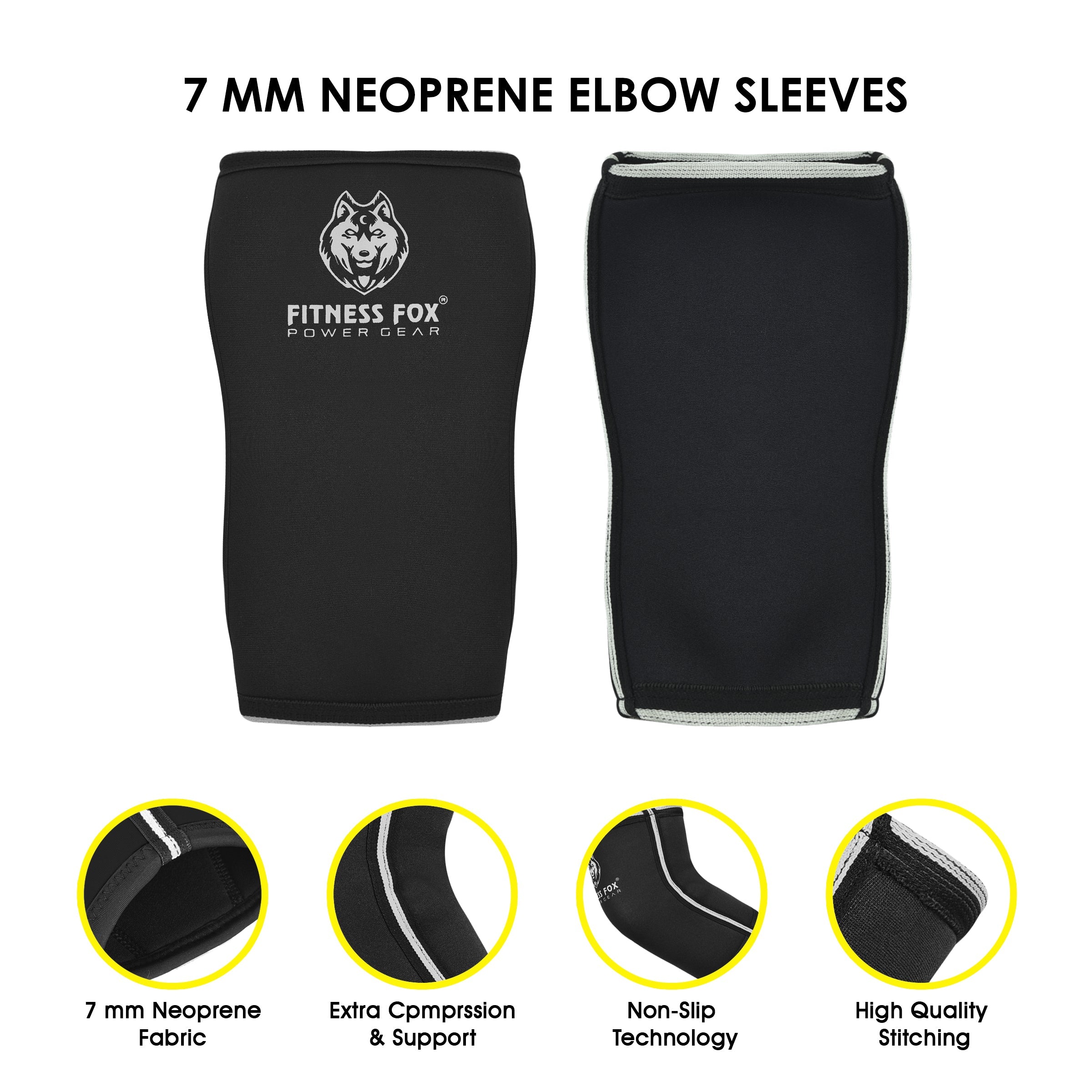 FITNESS FOX 7MM NEOPRENE Elbow Sleeves(Pair) for Lifting Support